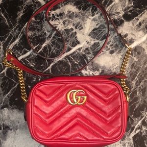 Red Gucci Marmont Camera Chain Bag. BRAND NEW